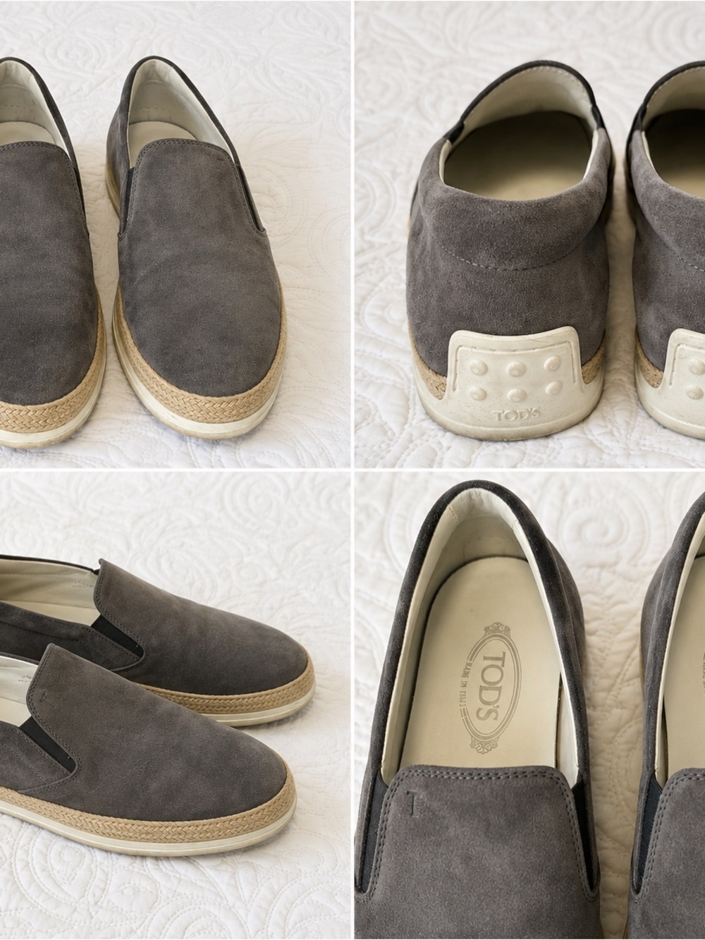 TOD'S Gray Suede Slip-On Espadrille Sneakers